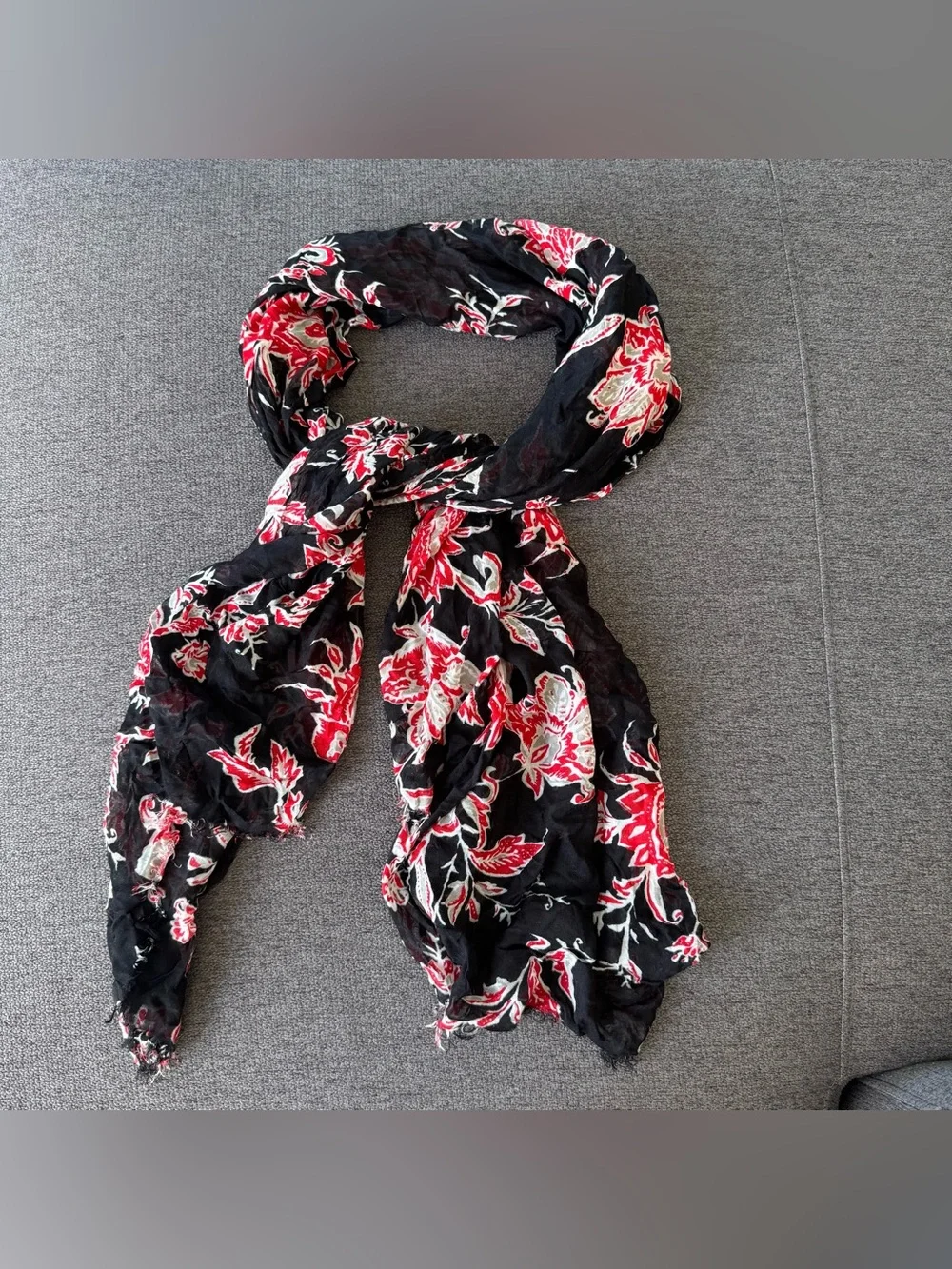 J Jill Wearever Collection Red Black Floral Scarf Botanical Feminine NWT